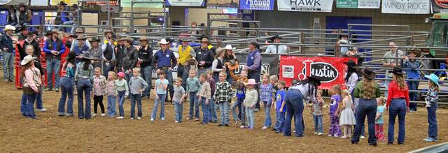 Among the activities at the 70th edition of the Jackrabbit Stampede Rodeo on April 10-11 at the Dacotah Bank Center in Brookings was a childrens footwear run, where youngsters piled up their footwear in the center of the arena, then ran for all they were worth to the pile, find their footwear, put it on and race back for prizes.
                                 Mondell Keck/Brookings Register