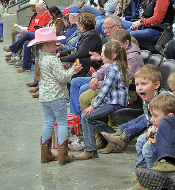 The Jackrabbit Stampede Rodeo attracted enthusiastic crowds of adults and youngsters alike to the Dacotah Bank Center on April 10-11 in Brookings.
                                 Mondell Keck/Brookings Register