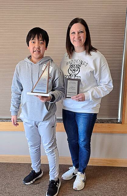 Timothy Jin (third place individual, national competitor) with coach Shannon Renkly.