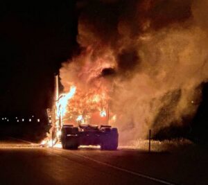 Weekend blaze torches semi-tractor north of Brookings