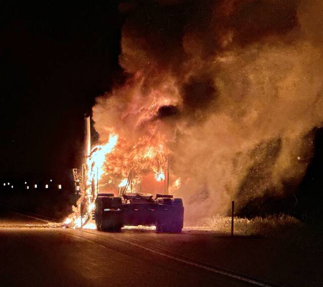 No injuries were reported in a semi-tractor blaze on May 30 north of Brookings near Interstate 29 at its interchange with state Highway 30.
                                 Photo courtesy Brookings County Sheriff’s Office